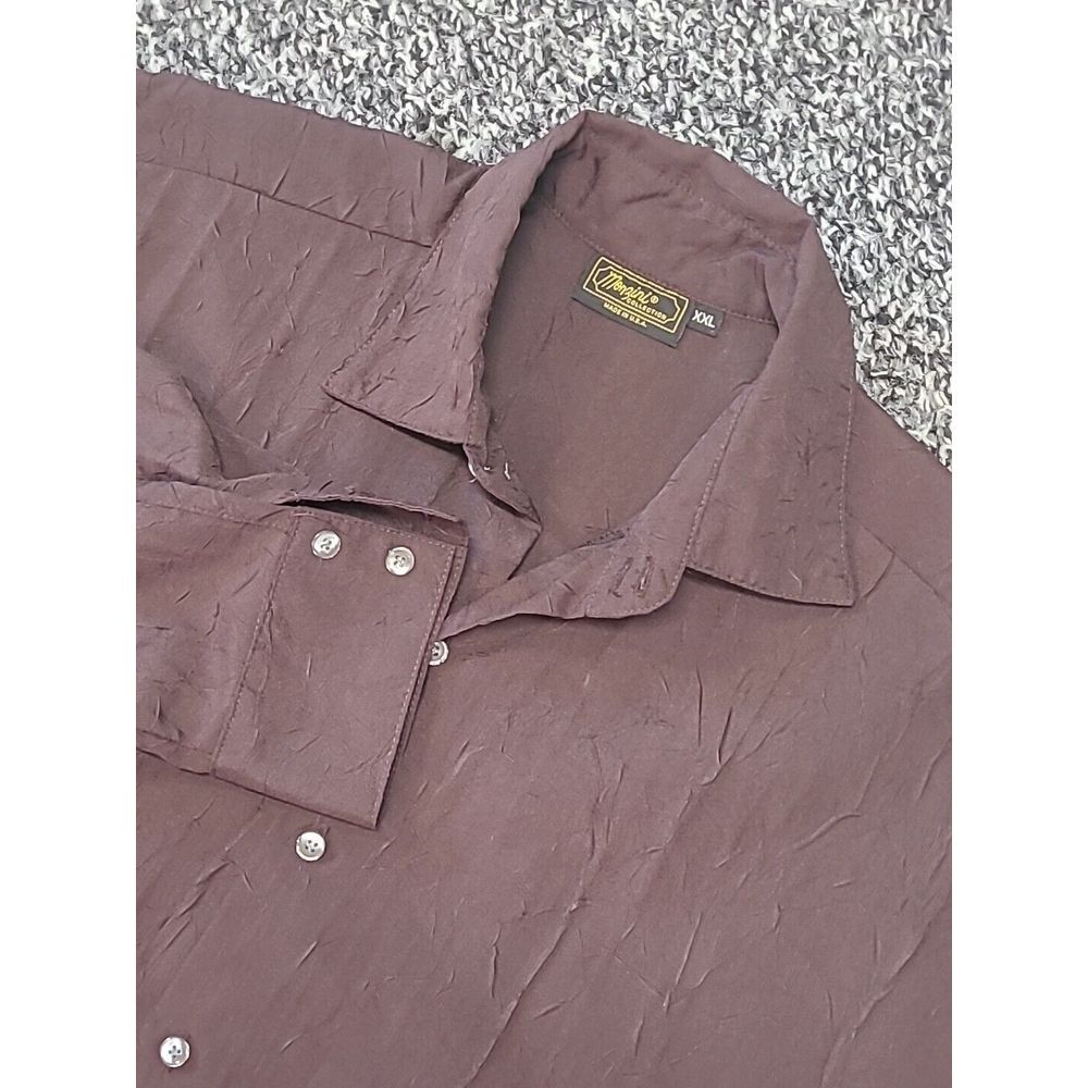Monzini Collection Mens Long Sleeve‎ Purple Polyester Vintage USA Made Size XXL